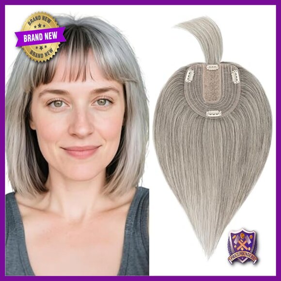 12 Inch Human Hair Topper with Silk Base, 4 Clips for Thinning Hair main image 6